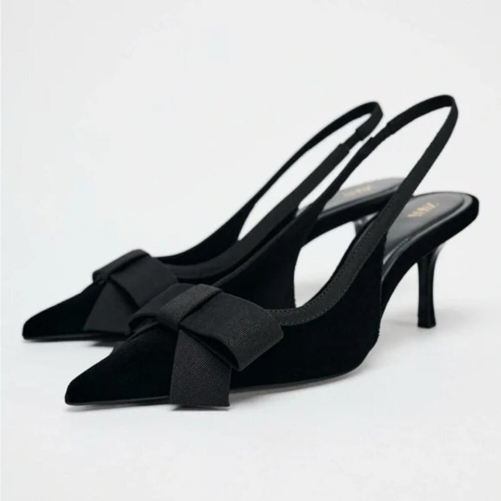 ZARA VELVET LOOK BOW SLINGBACK